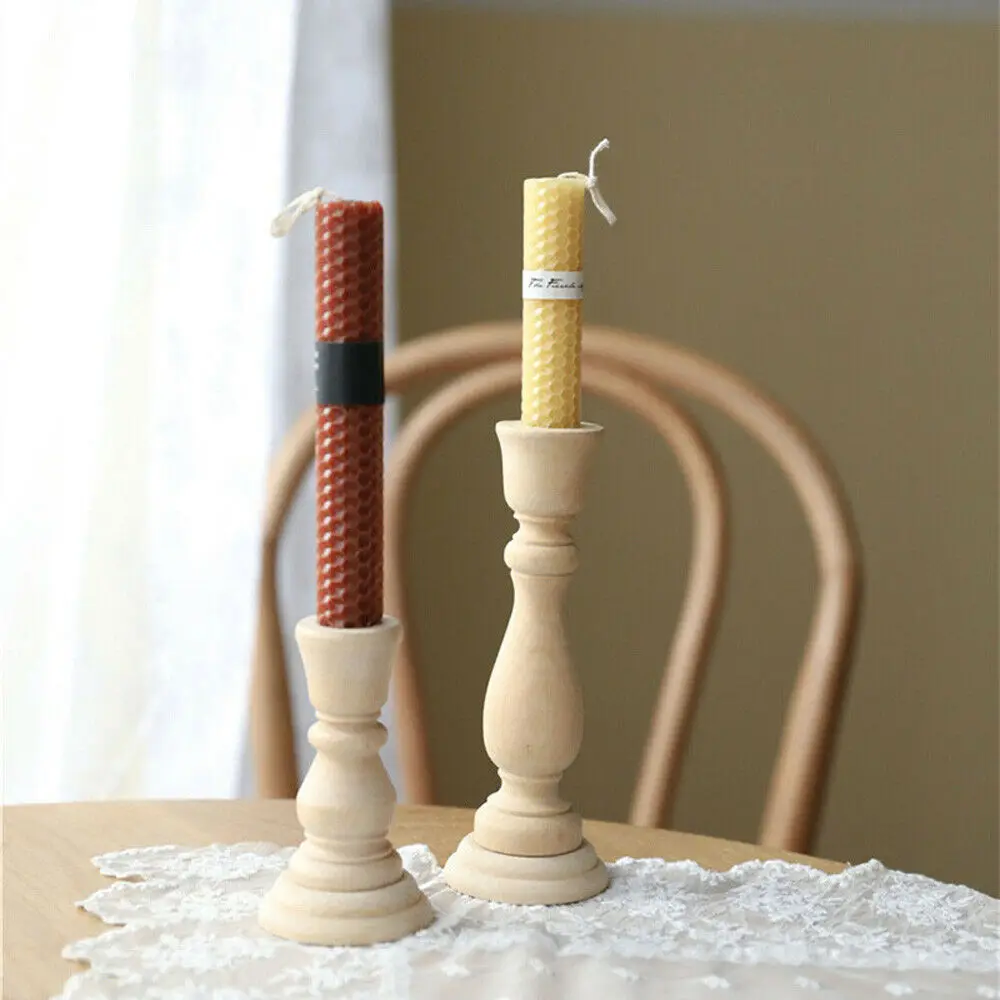3 Size Wooden Vintage Candlesticks Table Candle Holder Wedding Home Dining Desktop Decoration Wood Candle Stand Candelabrum