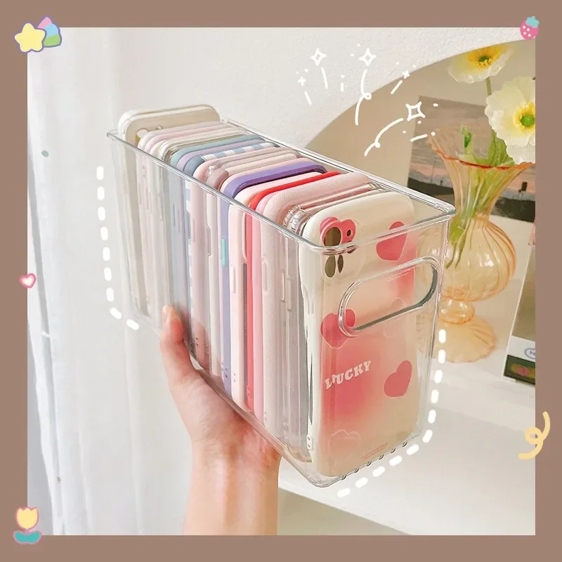 

Mobile Phone Case Storage Box Transparent Ins Desktop Dormitory Acrylic Miscellaneous Basket Cosmetics Small Storage Rack