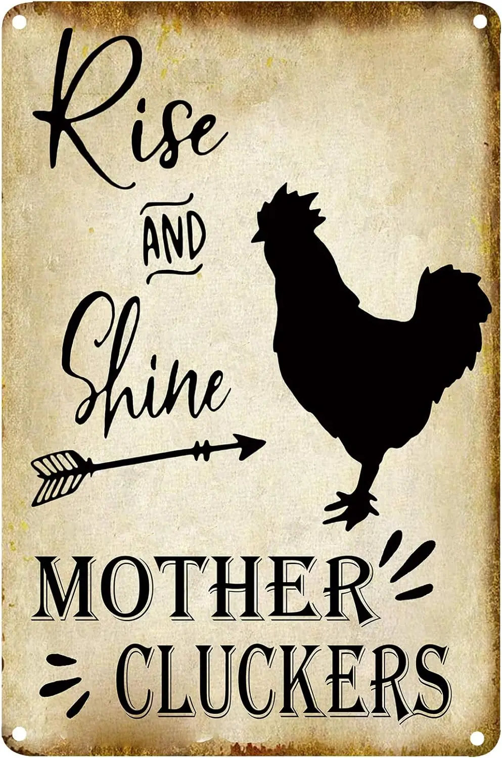 Rise And Shine Mother Cluckers Black Chicken Retro Vintage Metal Tin Signs Farm Decorative Country Home Decor Signs Gift 8X12Inc