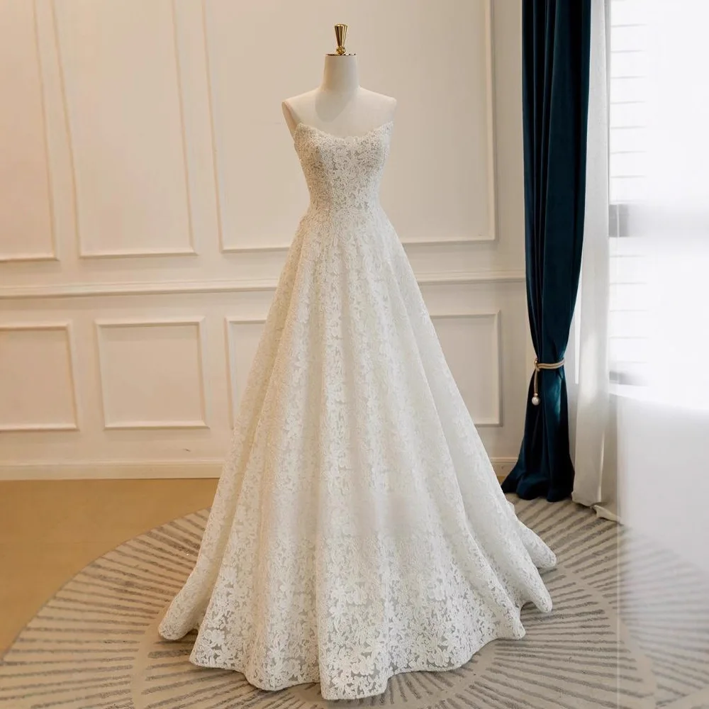 2026 Classic Lace Wedding Dress Simple Light Bridal Gown A-line Floor Length Big Skirt Custom Made Wedding Gown