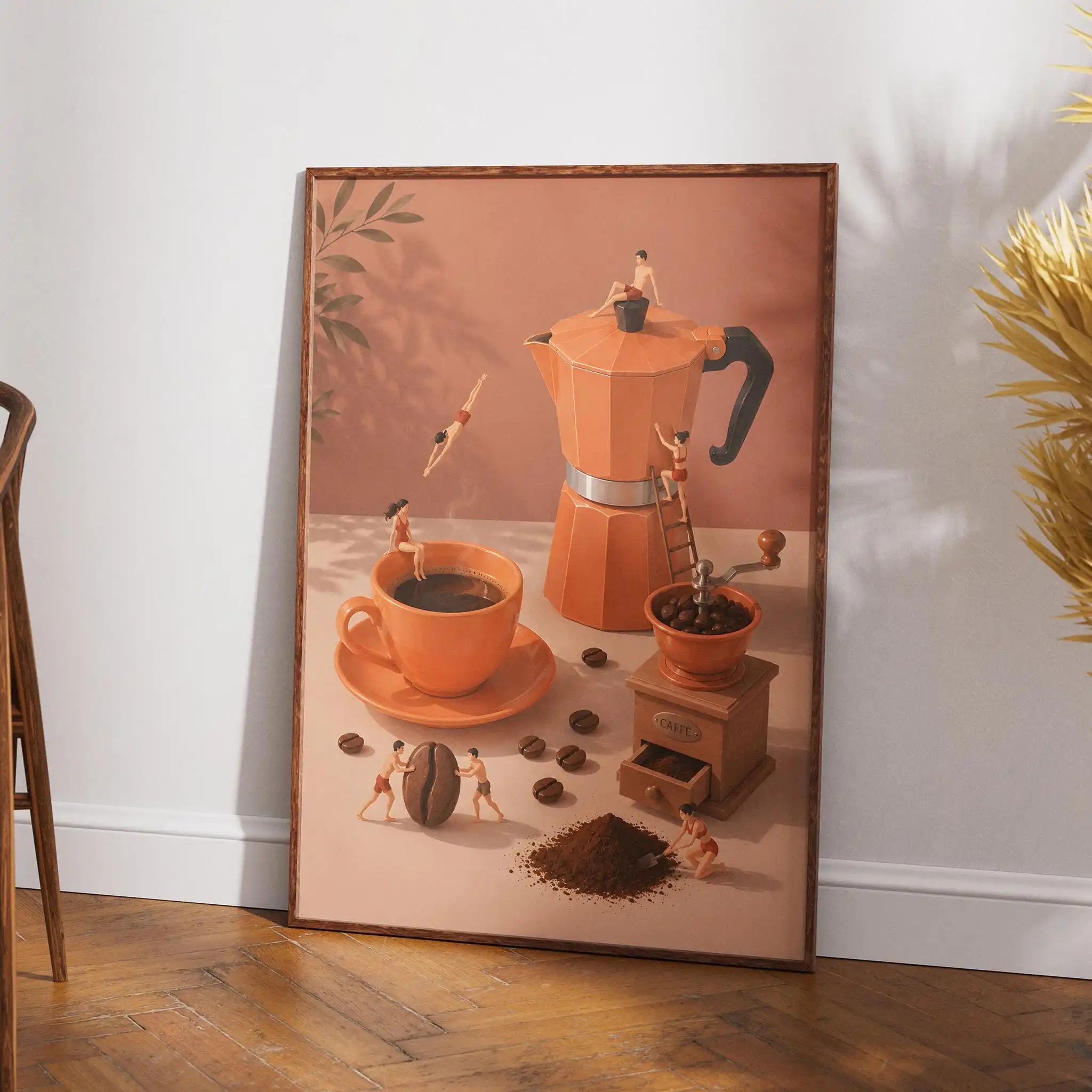 Retro Coffee Wall Art Print, Moka Pot Poster Unframed Funny Kitchen Decor, Espresso Lover Gift, Retro Coffee Print Painting