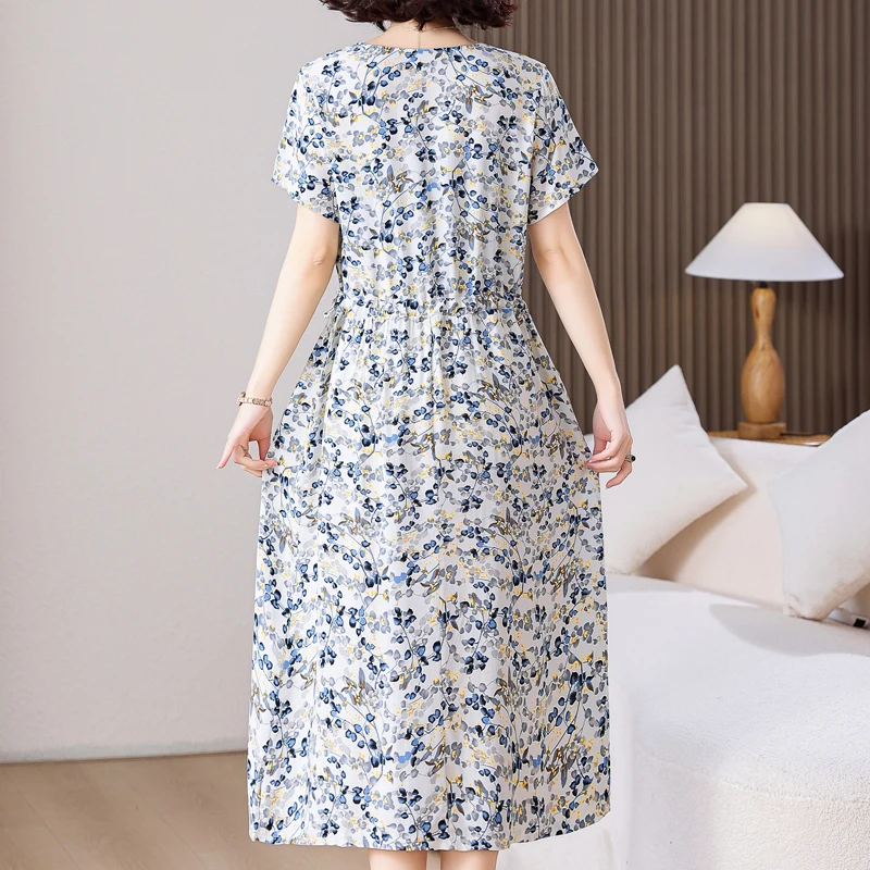 Elegant Long Dresses for Women 2024 New Loose Short Sleeve Vintage Dress Female Korean Clothing High Quality