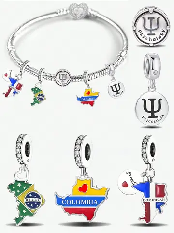 925 Sterling Silver Columbia Various Countries Pendant Charm Ball Suitable for Bracelets DIY For Women's High Quality Jewelry