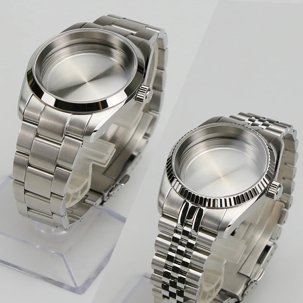 Recién 36mm mujeres 316L acero inoxidable ajuste NH34 NH35 NH36 movimiento con cristal de zafiro bisel liso estilo caja de reloj
