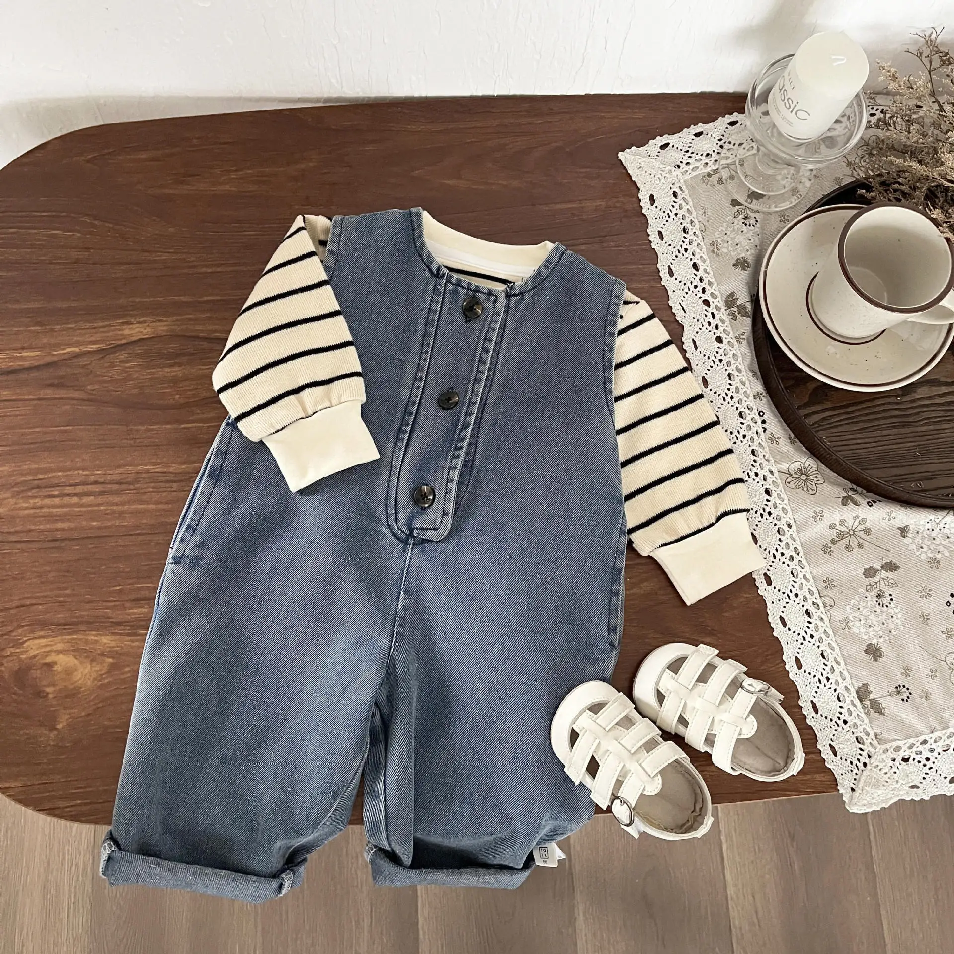 

Newborn Baby Clothes Set Autumn Infant Jeans Romper Jumpsuit Toddler Fashion Long Sleeves Pullover Sweater 2pcs