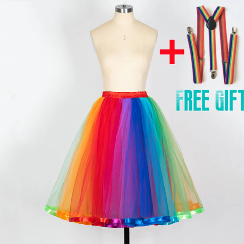 Vrouwen Rainbow Tutu Rok 5 Lagen Zachte Korte Tulle Mesh Pettiskirt Meisjes Kerstmis Halloween Cosplay Kostuums Festival Outfits