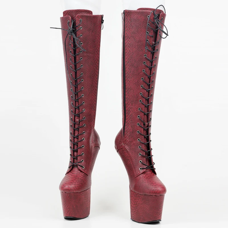 jialuowei 8 inch High heel Slugged Bottom Hoof boots with no-heel Heelless platform sexy knee high boots Plus size 36-46