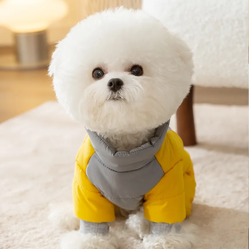 Simple Reflective Traction Dog Cotton Coat Winter Thickened Warm Down Jacket Pet Four-legged Cotton Coat Puppy Zipper Shirt