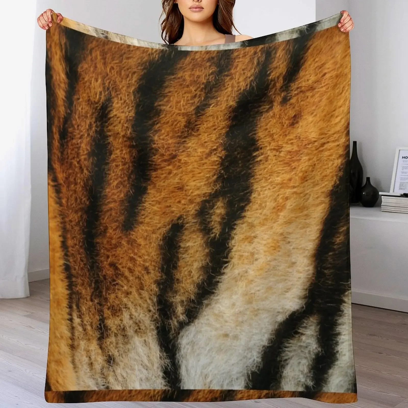 

New Tiger skin | Black Orange Tiger Textured | black wave fur Throw Blanket Retros christmas decoration Hair Hairys Blankets