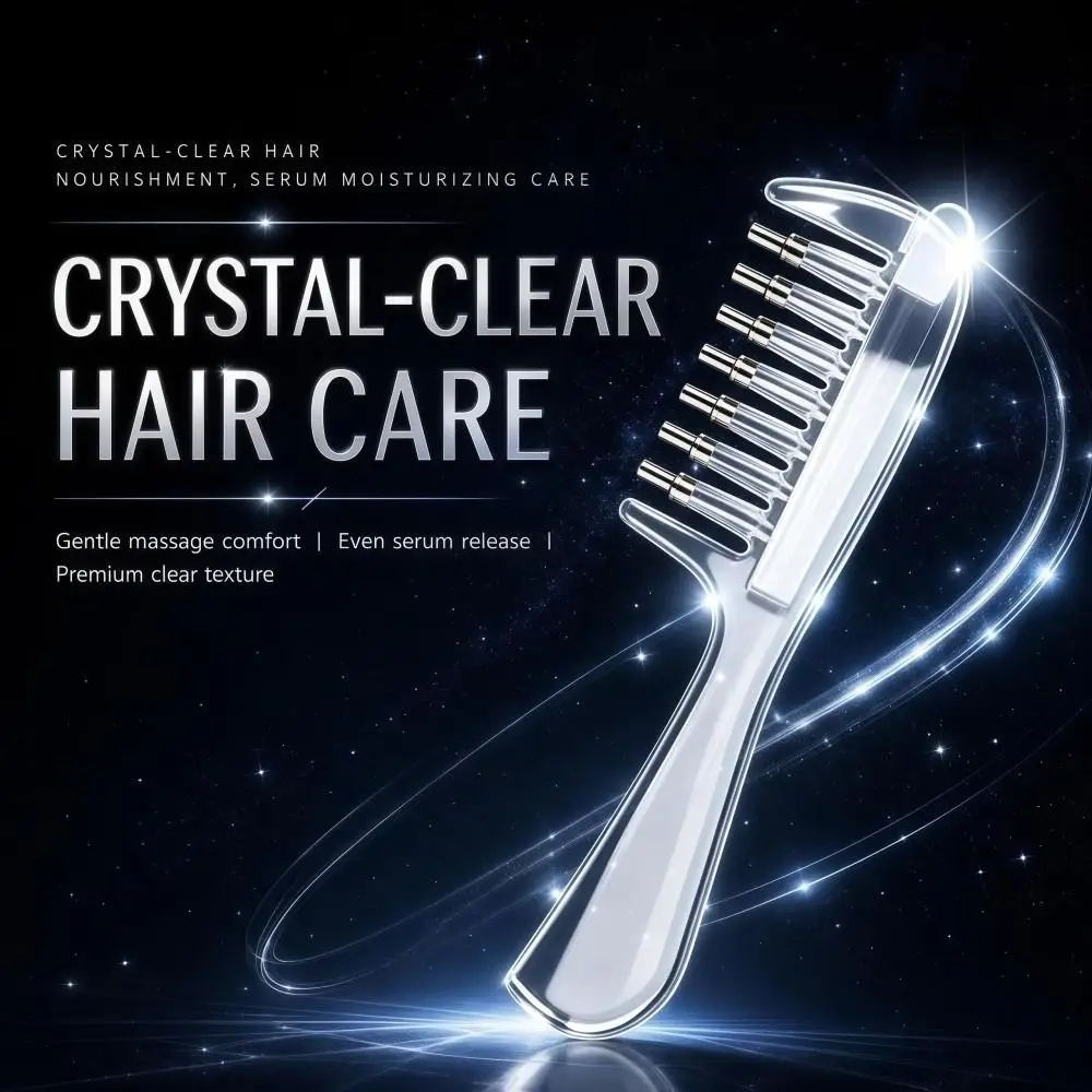 Transparent Essential Oil Applicator Massage Comb Rolling Metal Teeth 7-Tooth Scalp Liquid Applicator Comb