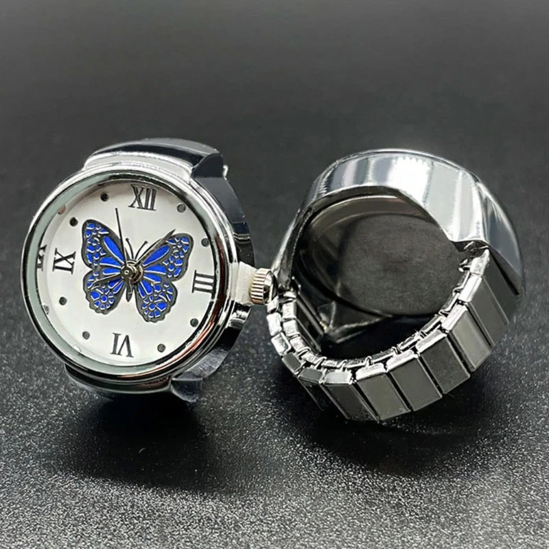 Alloy Ring Watch Analog  Watch Roman Numerals Dial Elastic Band Mini Finger Watch for Valentine's Day Christams