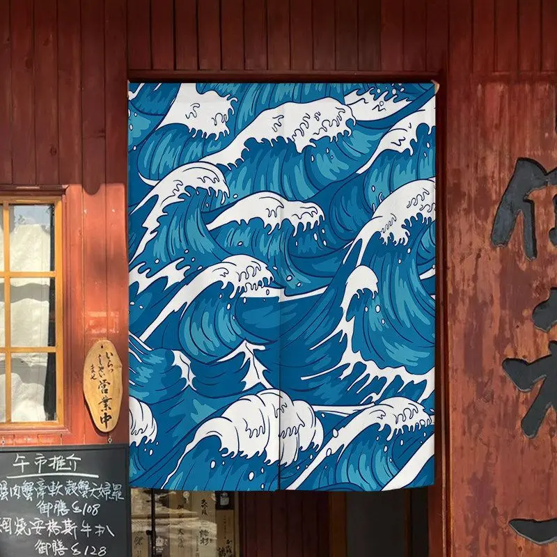VIKAMA Japanese Wave Pattern Noren Door Curtain Partition Room Divider For Wine House Restaurant Kitchen Entrance Decor