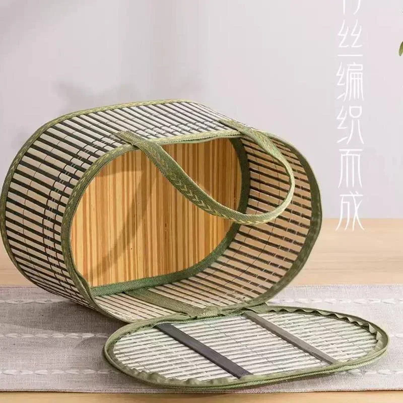 Bamboo Basket Eco Friendly Cylinder Lunch Bag Dessert Mooncake Fruit Egg Picnic Tote Bags Gift Box  Reusable Shopping Bag