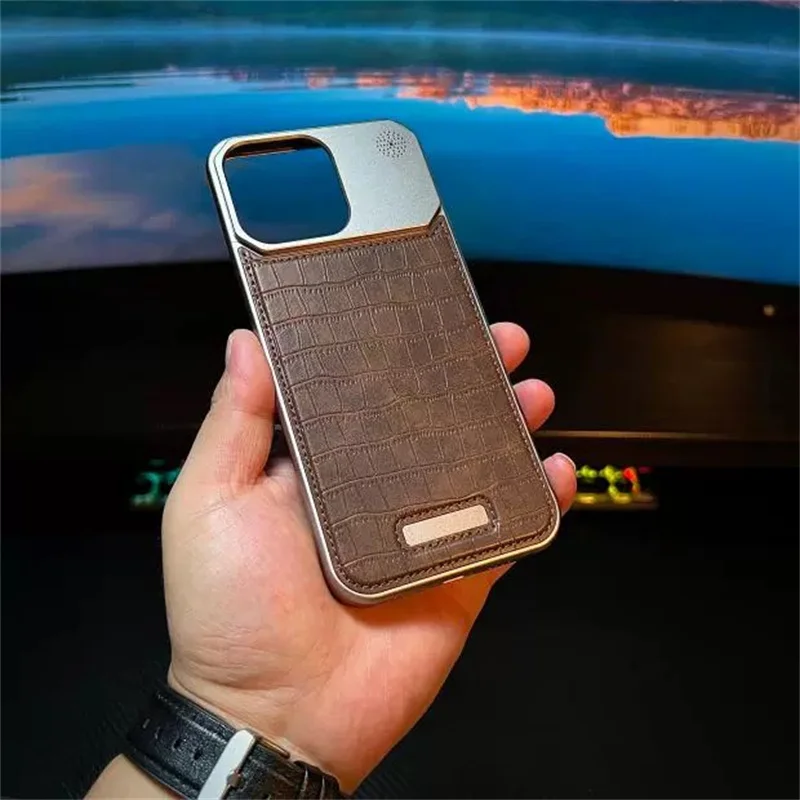 For iPhone 14 Pro Max Metal Aluminum Alligator Skin Pattern Phone Case For iPhone 15 Pro Max Magnetic Aromatherapy Protective image 6