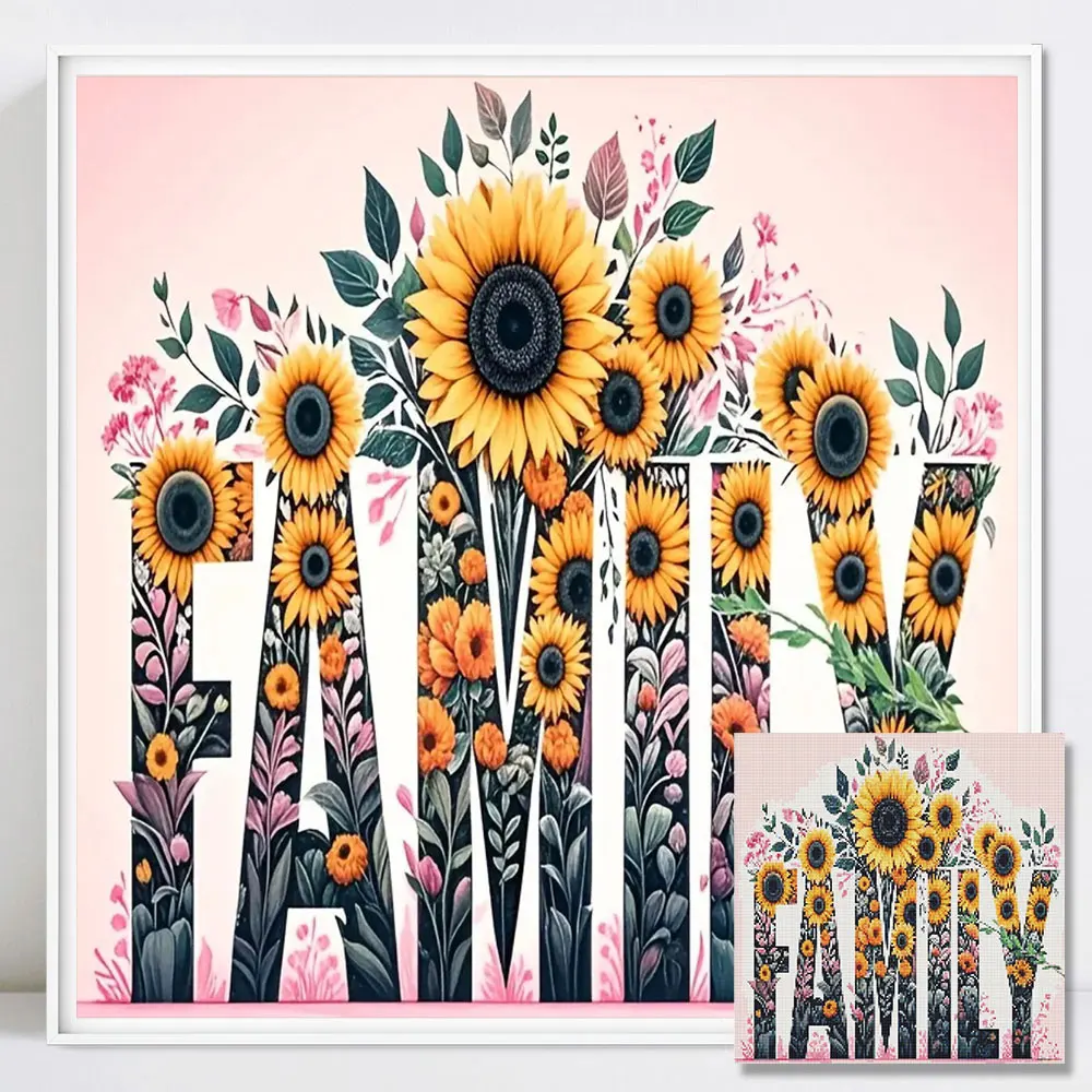 

Family Flower Diamond Painting Full Square Round Mosaic Letter Rhinestone Pictures Wall Decoration