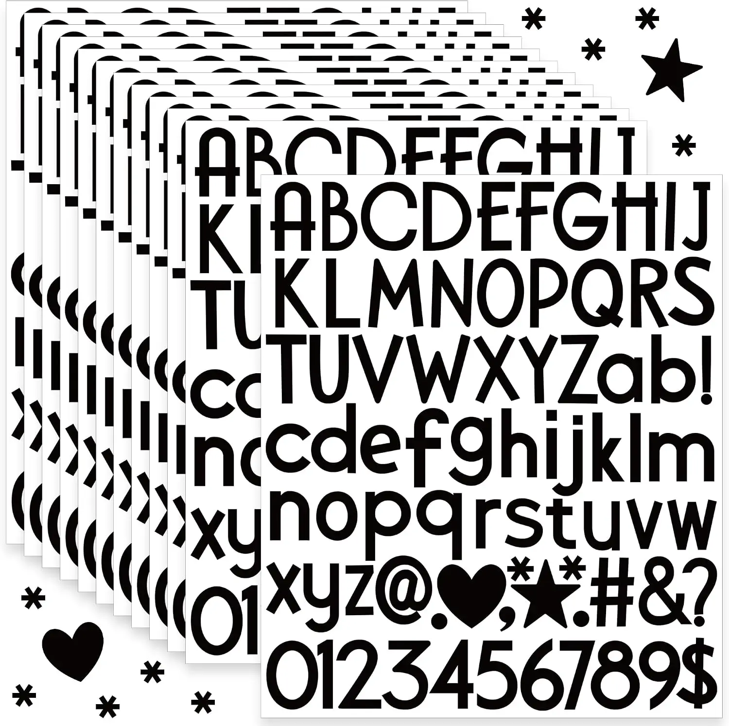 900Pcs 12 Sheets 1 Inch Black Alphabet & Number Stickers, Self‑Adhesive Vinyl Stickers for Mailbox Address, Water Bottles