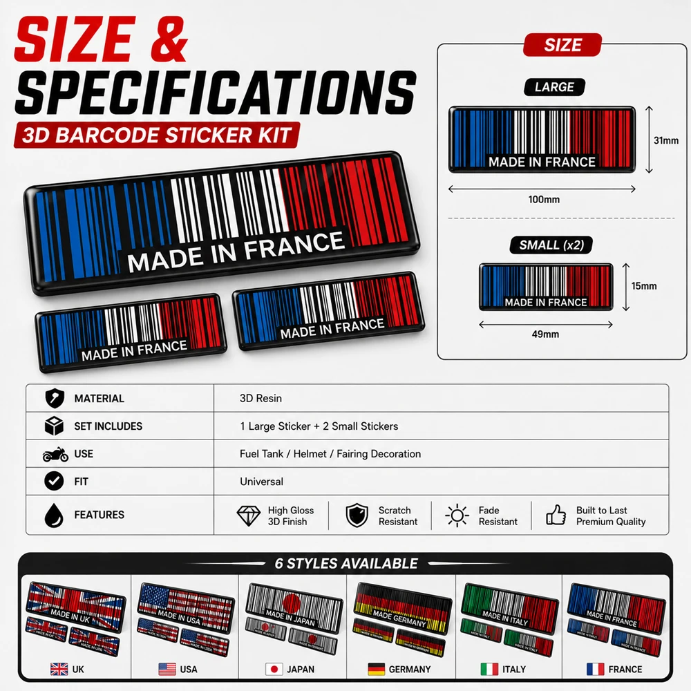 3D barcode stickers made in Japan USA UK Italy Germany motorcycle fuel tank stickers modified helmet stickers kit