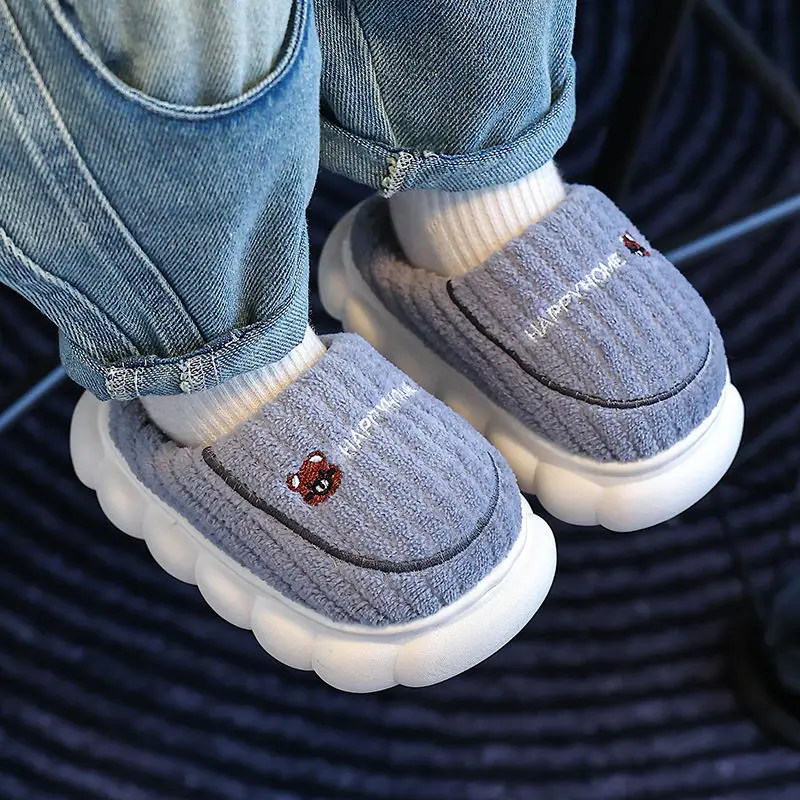

Kids Cotton Slippers for Boys Girls Toddlers Winter Warm Cartoon Thick Sole Home Slippers Parent Child Matching Indoor Shoes