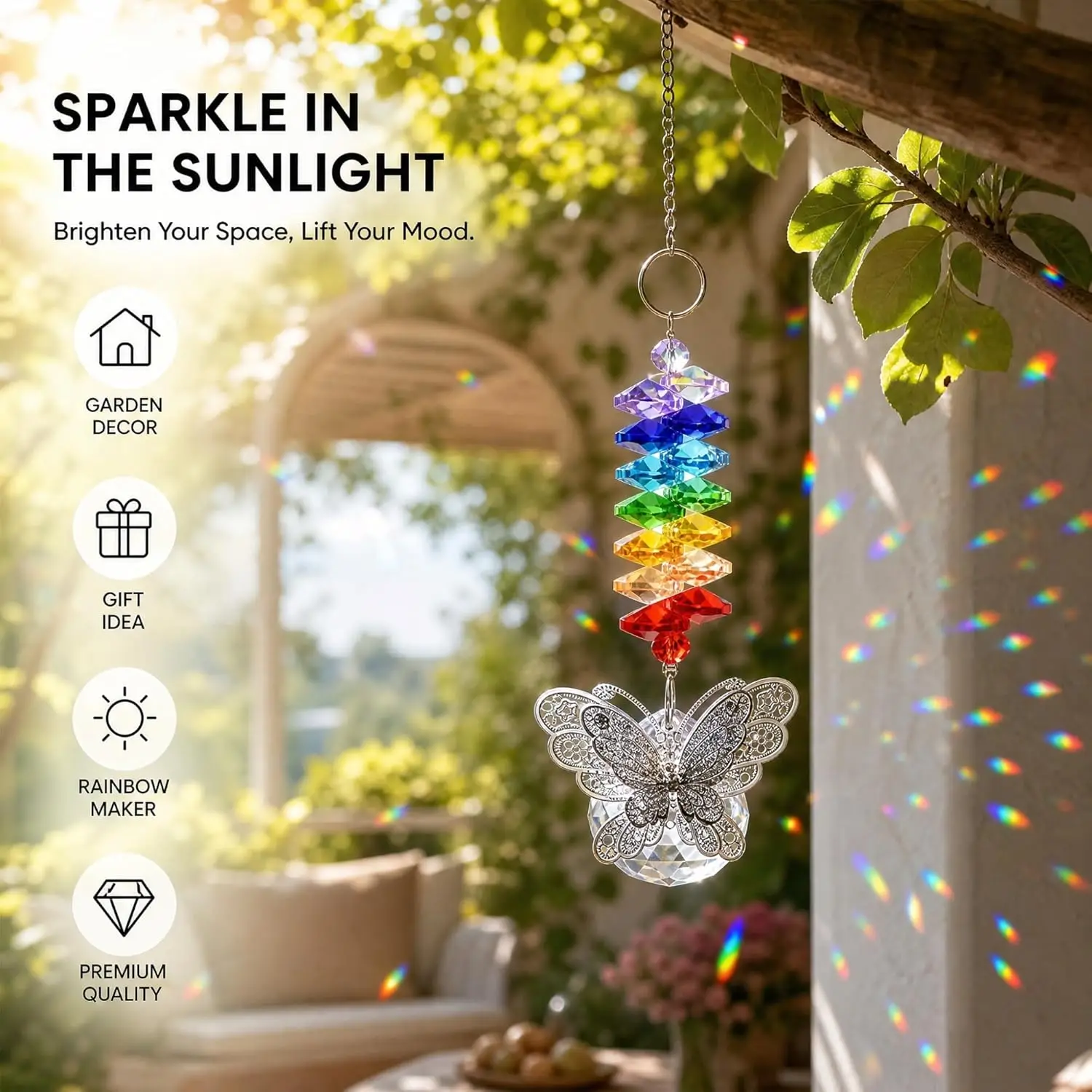 1PC Colorful Butterfly Crystal Sun Catcher Faceted Wind Chime for Indoor Window Rainbow Refractions Home Decor