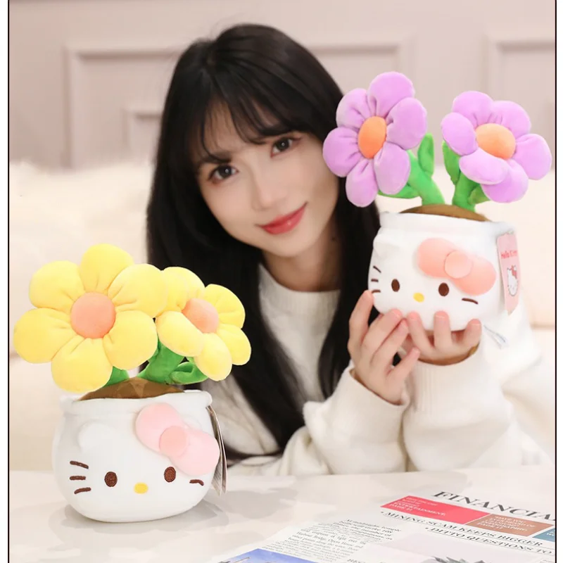 

Hello Kitty Plush Potted Plant Flower Toy 23Cm Cute Plush Toys Exquisite Ornaments Indoor Decorations Christmas Gift