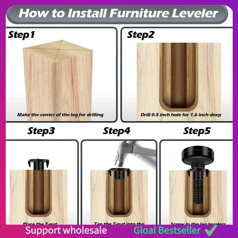 

A38M 16 Piece Adjustable Furniture Leveling Feet, Adjustable Leg Levelers Metal 3/8Inch-Thread For Cabinets Sofa Tables Chairs R