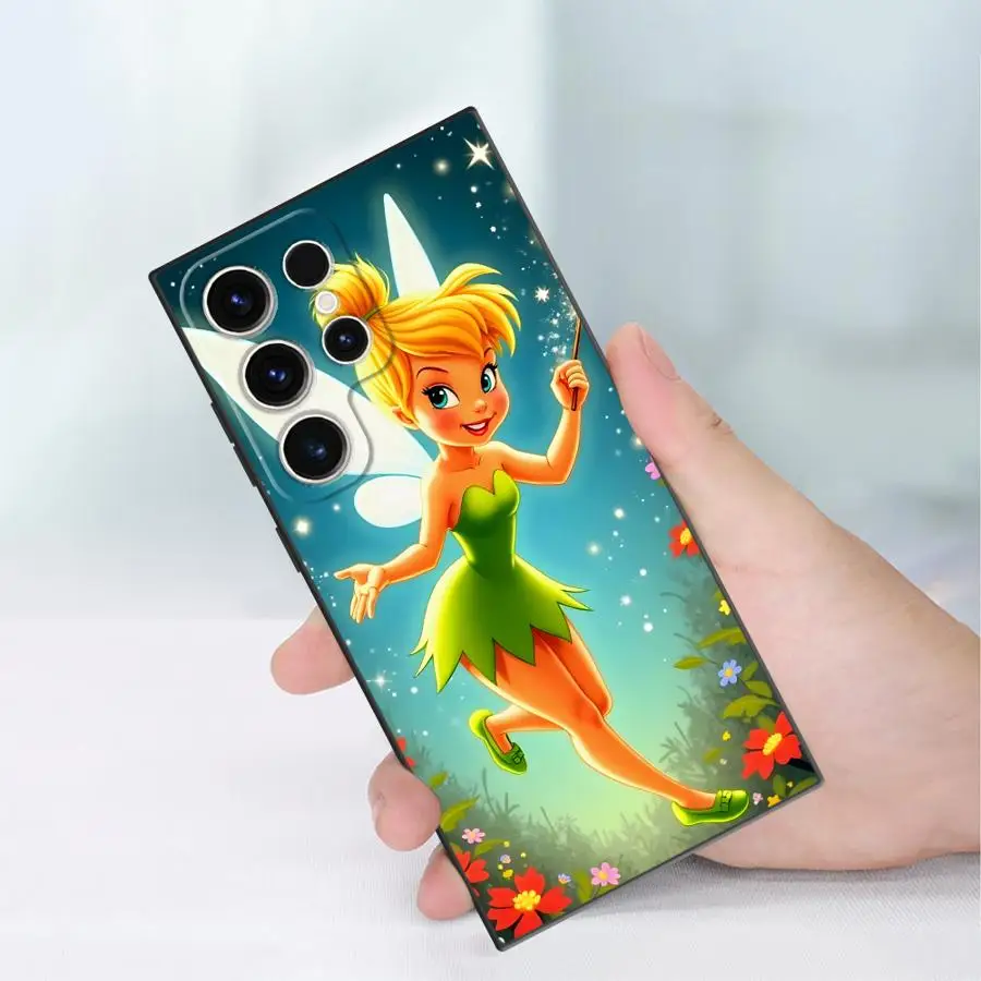 حافظة ديزني تينكر بيل لهاتف سامسونج جالاكسي S21 + S24 S25 Ultra S21 S23 FE S24Ultra S22 Plus S20 FE غلاف ناعم أسود