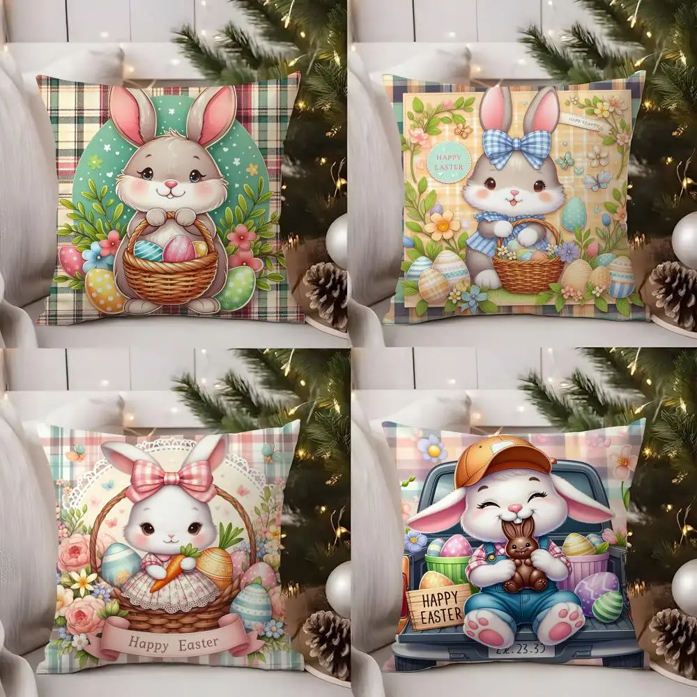 

Easter Rabbit Cute Cushion Cover Short Plush Double-sided Print Square Throw Pillow Covers Sofa Home Cushion Decor