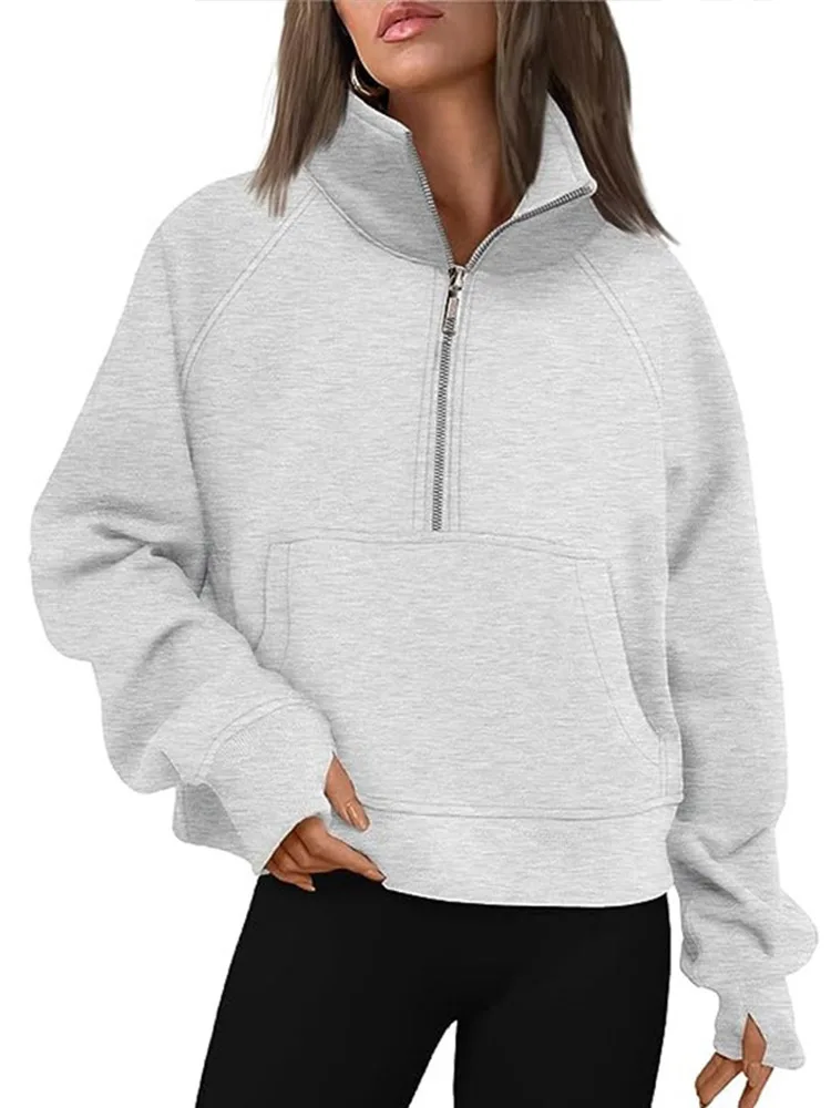 

Half Zip Warm Hoodie Women Loose Fitness Suit Tops Sports Sweatshirts Female Autumn Winter Fashion New Lady Street Outerwears