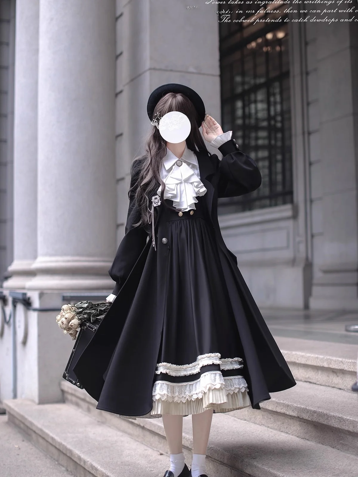 

Walnut Wood JK Heather Long Vintage Lantern Sve Ele Briti Sle Coat Double Breasted Suit Collar Regular Thin