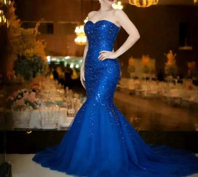 Elegant Red Mermaid Evening Dresses Beads Sequins Strapless Long Glitter Prom Reception Dress For Ladies Customized 2026 Robe