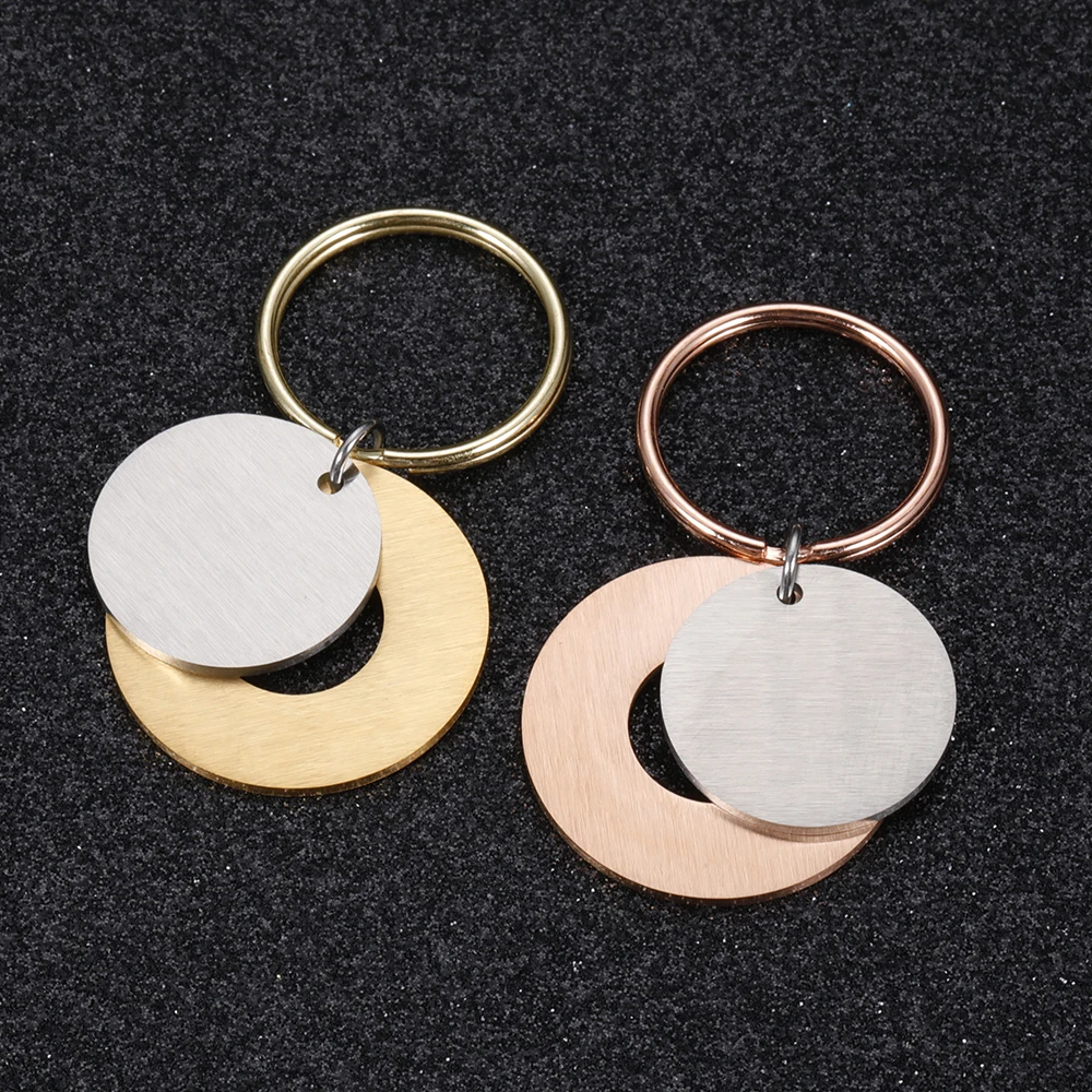 10Pcs/Lot Blank Round Pet ID Tag Stainless Steel Personalized Name ID Collar Double Circle Custom Logo Name Keychain Accessories