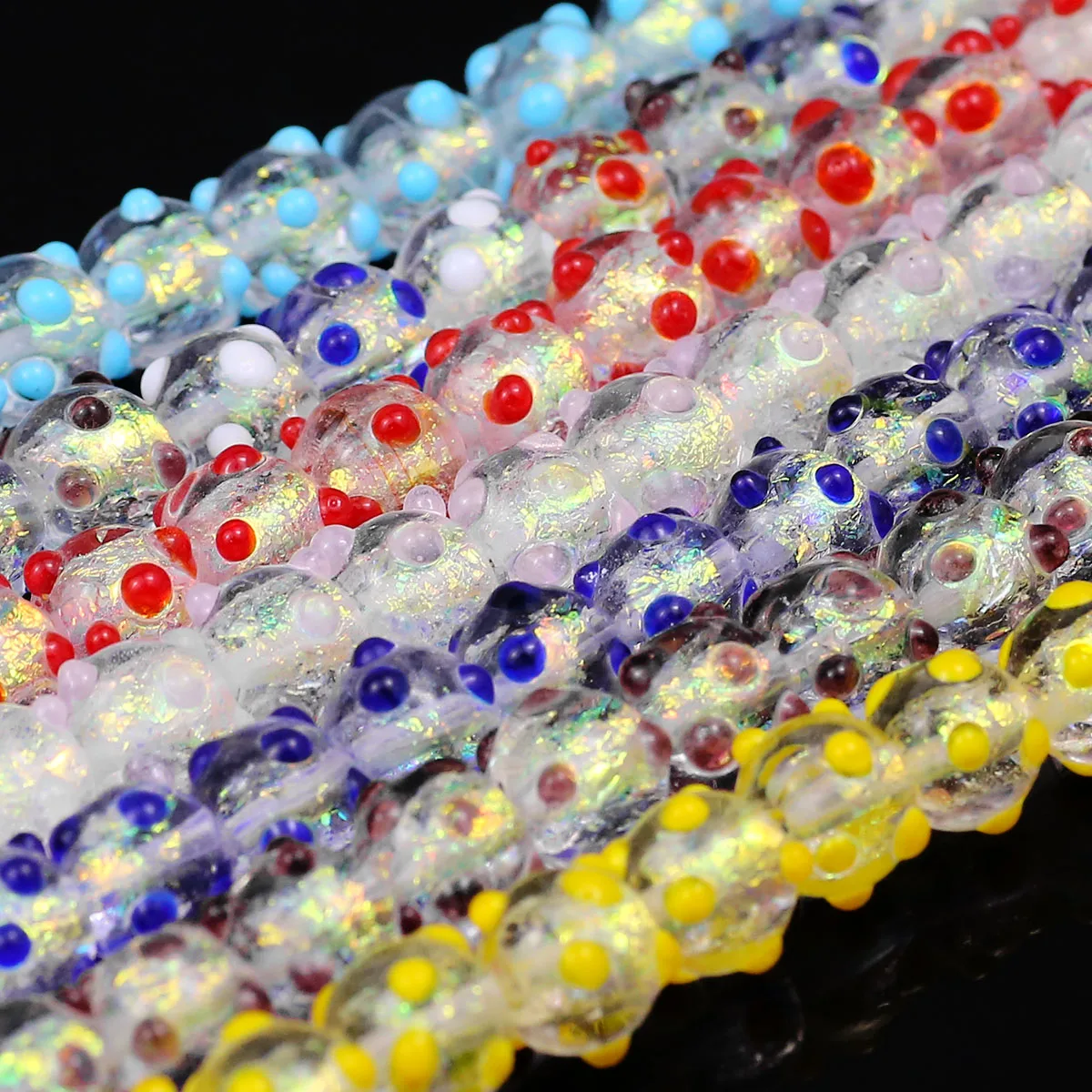 10mm 2-5Pcs Bubble Glass Beads Round Red Blue White Spacer  Loose Beads For Christmas Ornament Jewelry Making Bracelet Crafting