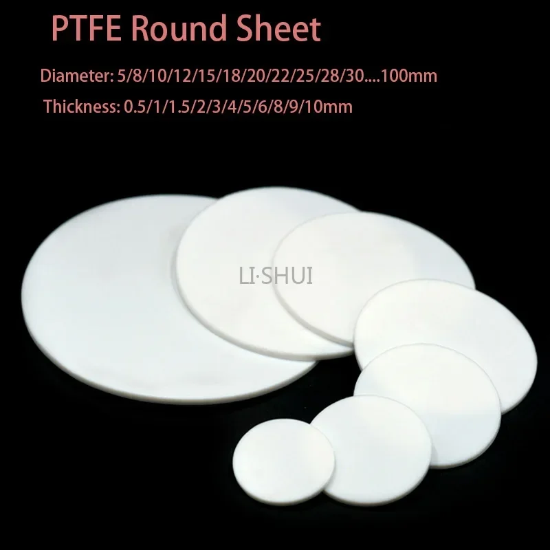 

Thickness 0.5-10mm 10pcs Solid PTFE Sheet Round High Temperature Seal Gasket Pad Dia 5/810/12/15/18/20/25/30/....100mm