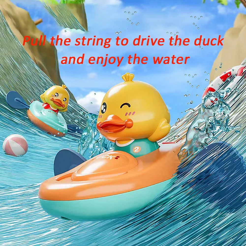 1Pc Little Cartoon Yellow Duck Kayak Toy Swimming Pool Bathroom Toys For Baby Bathing Swim Duck Chain Clockwork Toy for Children