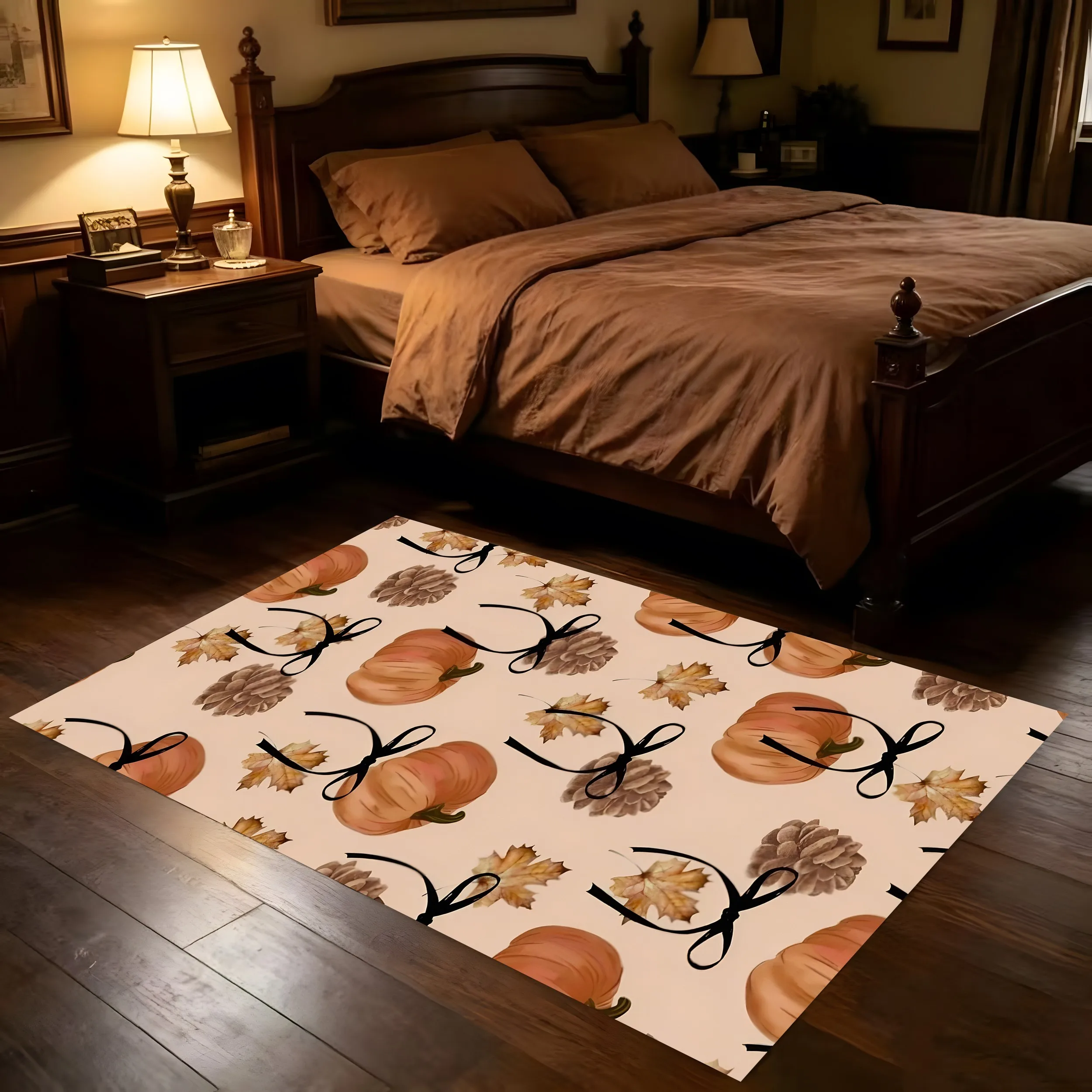 Velvet Halloween Pumpkin Bat Dark Style 2D Rug for Living Room and Bedroom, Autumn/Winter Warm