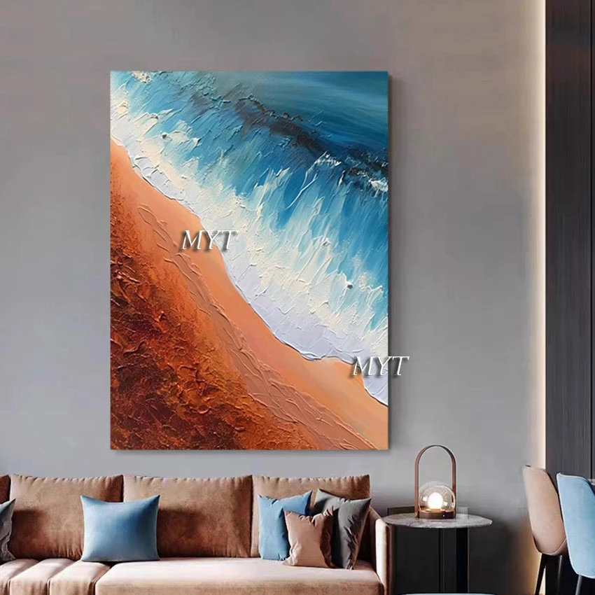 

Thick Textured Sea Wave And Beaches Acrylic Abstract Painting Design Decorative Pictures For Bedrooms Modern Art Wall Hanging