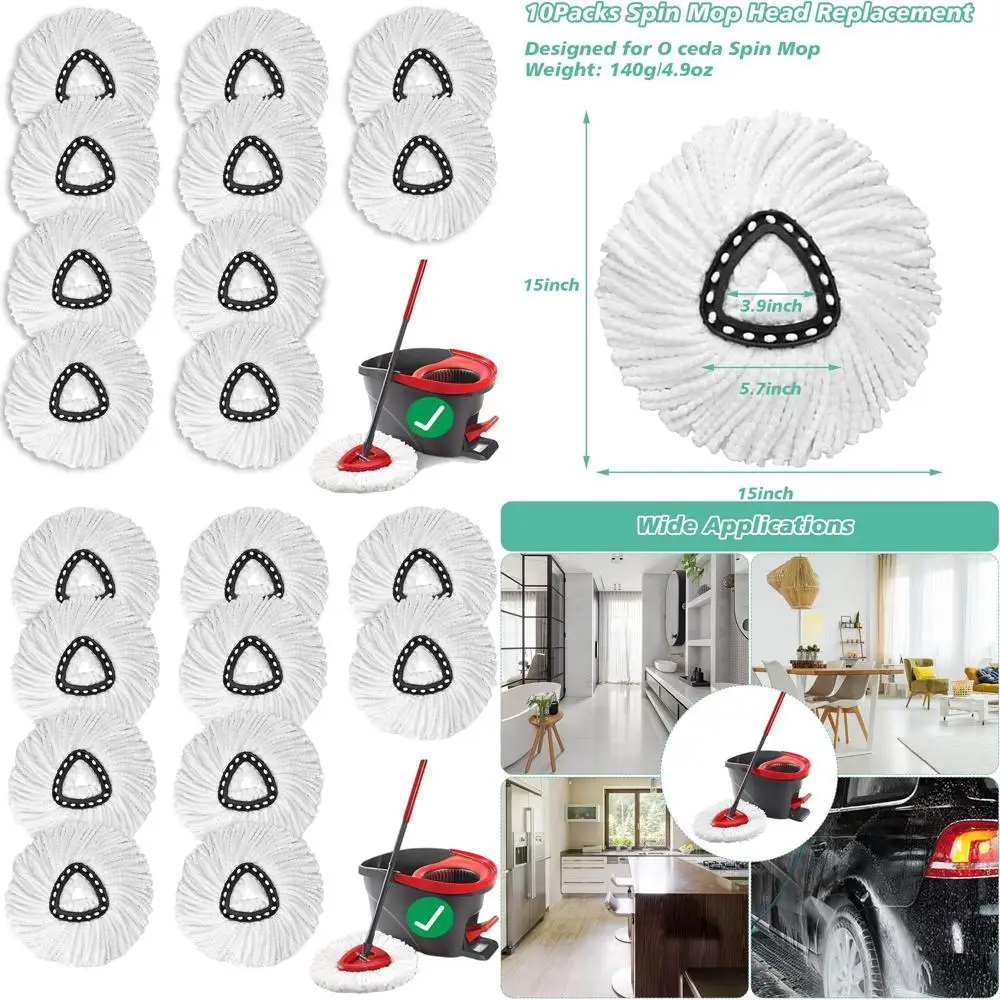 

10 упаковок вращающихся насадок для швабры из микрофибры, 360° ° Вращение для эффективной чистки домашних полов