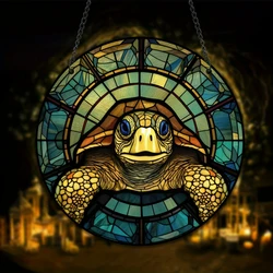 Autumn Turtle Stained Suncatcher Window Hanging Sea Turtle Art Decor Housewarming Gift Garden Wreath Sign for Mom Grandma Women