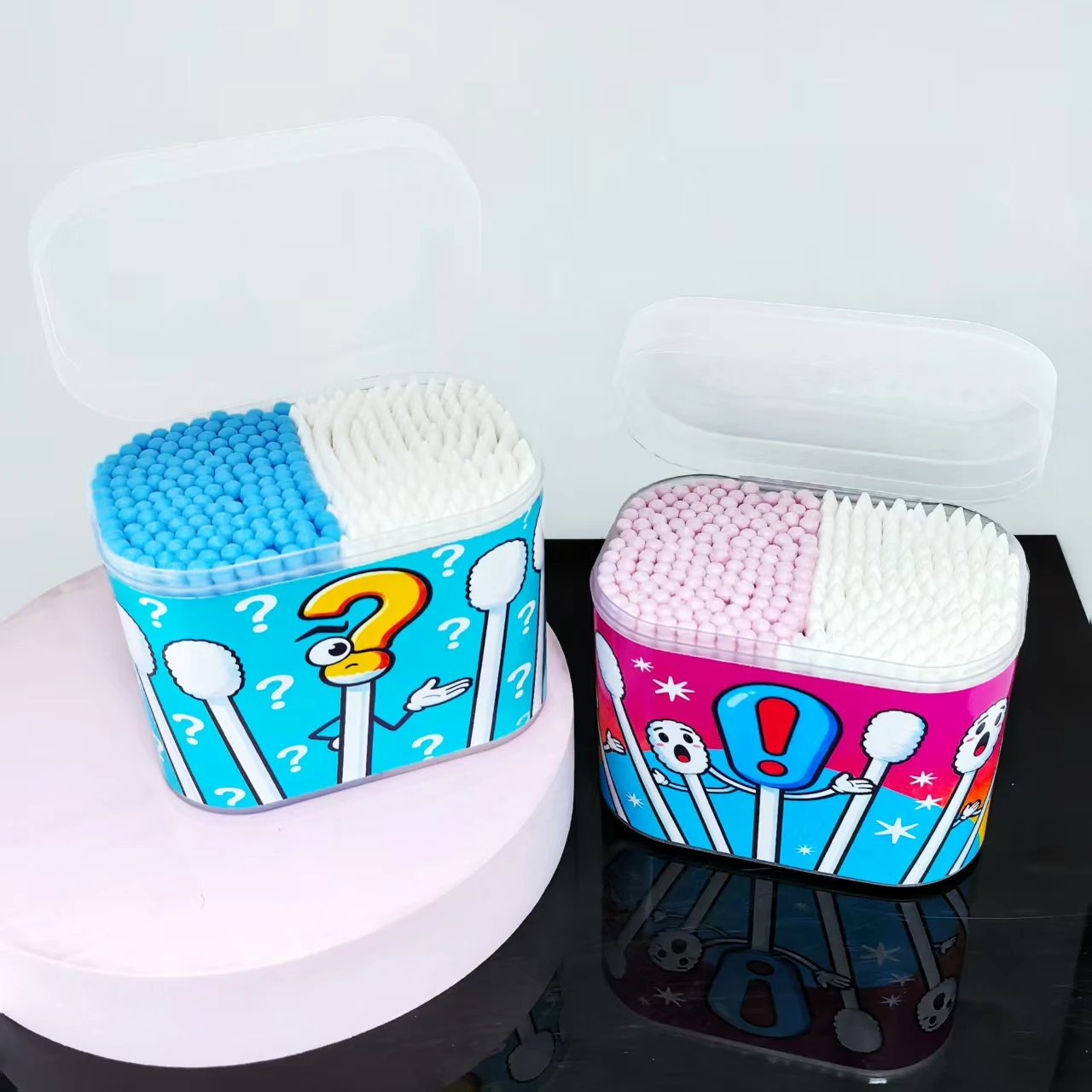 300 قطعة/600 قطعة صندوق نمط الرمز الإبداعي مسحات القطن ، تنظيف الكبار برأسين هدية خاصة مسحات القطن