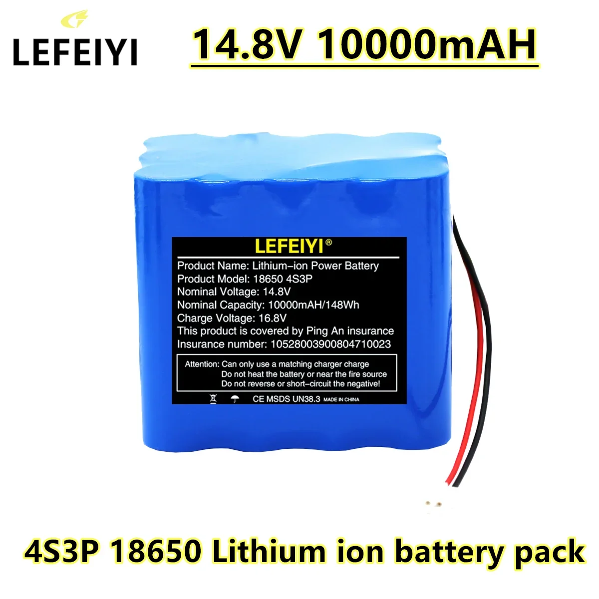 10000mAh 4S3P 14.8V 16.8V 18650 Li ion Battery Pack Built in 5A BMS for Night Fishing Heater Miner Lamp Amplifier
