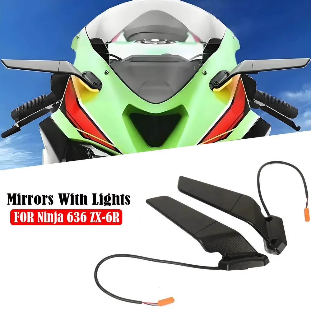 

2019-2025 NEW Motorcycle Rearview Side Mirrors Wind Wing Adjustable Rotating with LED Light For Kawasaki Ninja 636 ZX 6R ZX-6R