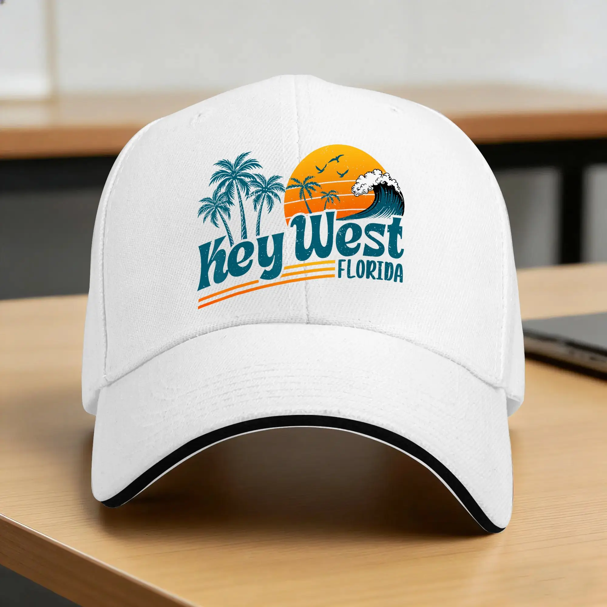 Vintage Key West Florida Beach Summer Vacation Baseball Cap  Unisex-Teens Custom DIY Trucker Hat Summer Sunscreen Snapback Cap