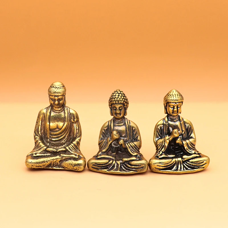 Mini Brass Old Sakyamuni Buddha Statue Figurine Home Decor Resin Sitting Crafts Thai Style Tathagata Buddha Decoration Ornaments