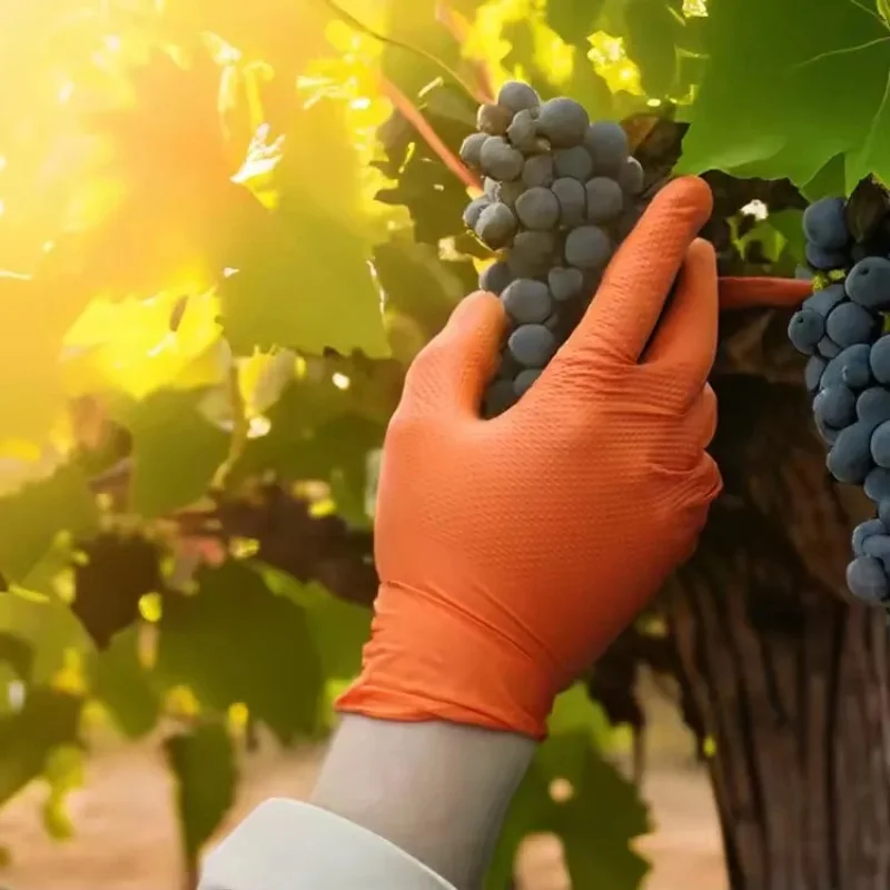 8mil قفازات النتريل الثقيلة القابل للتصرف البرتقال الصناعية الماس محكم قفازات العمل للرجال البستنة ميكانيكي السيارات