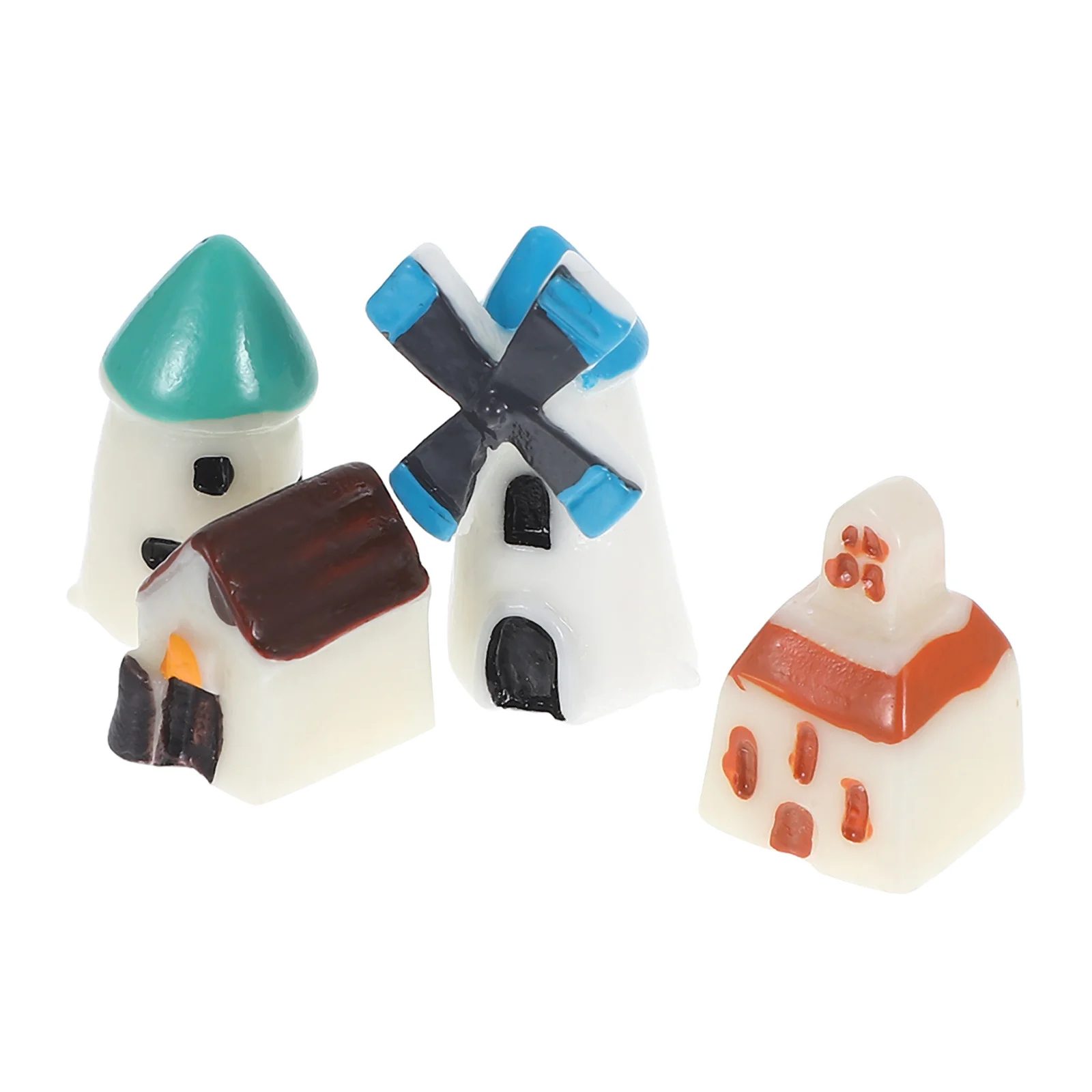 Juego de adornos de paisaje en miniatura, casas de molino de viento de resina hechas a mano para Micro jardín, decoración artesanal, accesorio de escena de pueblo, 4 Uds.