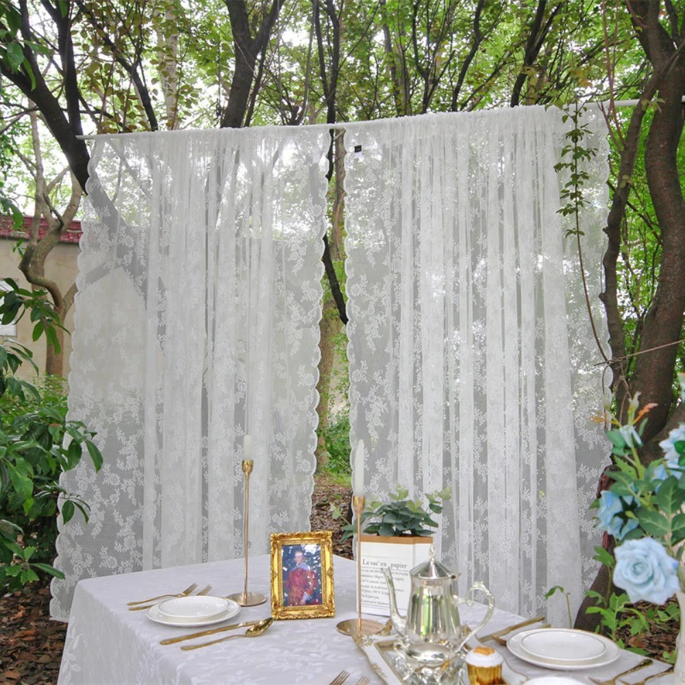 2 Panels Vintage Lace Curtains Rod Pocket Sheer Curtain Long-Romantic Flowers Branch Window Curtain for Living Room French Decor