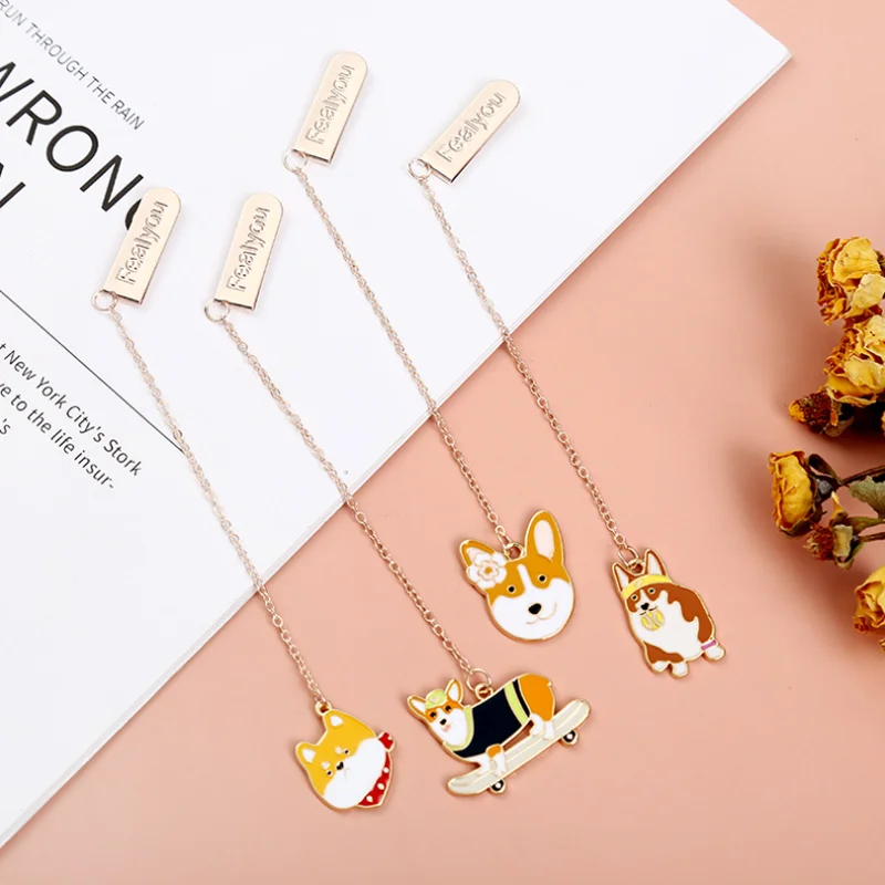 2pc Kawaii Shiba Inu Animal Bookmark DIY Student Book Clip Tab Alloy BookMark Pendant Accessories Portable Reading Stationery