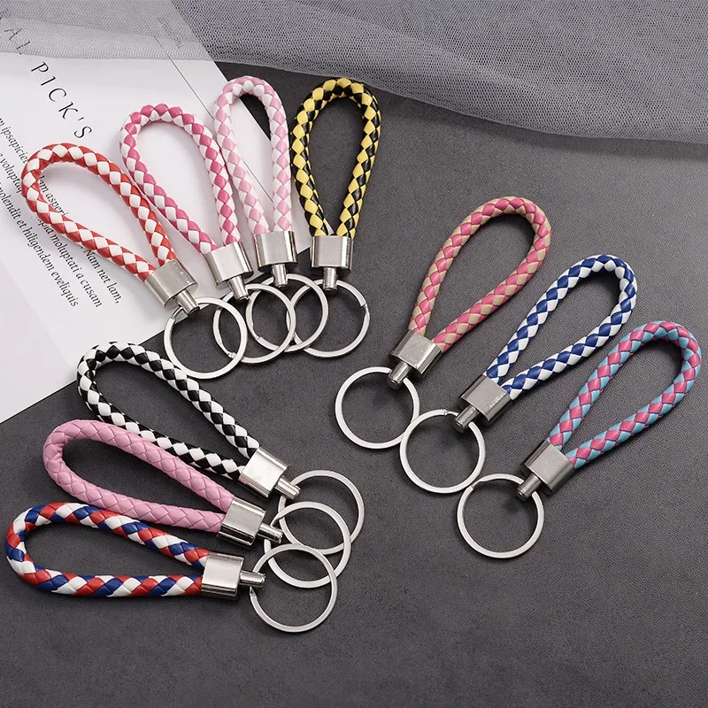 Simple fashion Handwork Weave Leather lattice Keychain Cute Baubles Accessories For Bags Keychain Multicolor Car Keychain