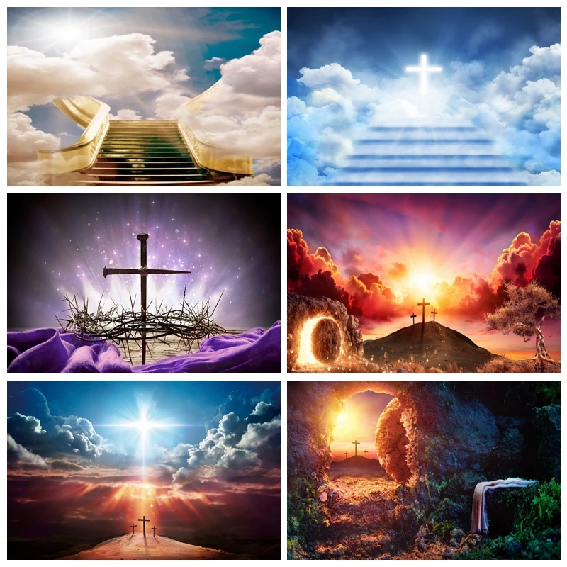 Cross Jesus Christ Sunset Photography Backdrop Church Event Party Background Christmas Easter Religious Belief Photo Studio Prop