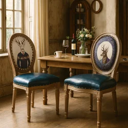 American Retro Leather Dining Chair – Solid Wood Backrest, Simple Soft Seat, Cafe and Restaurant Chair, Makeup Nail Chair